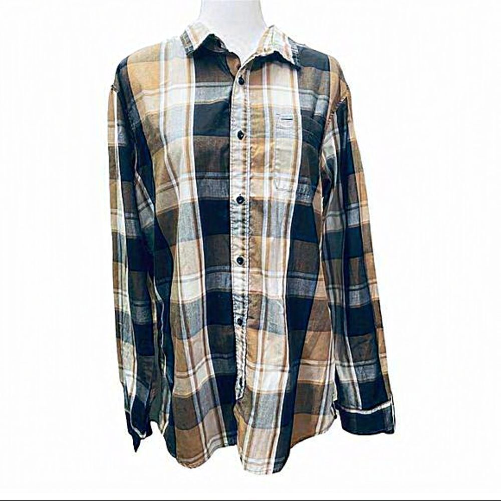 Rip Curl Men’s Slim Fit Plaid Casual‎ Button Up, Size Large
